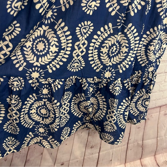 Saiph Cotton Bell Sleeve Santorini tiered Mini Dress crochet detail preppy MED - Picture 7 of 10